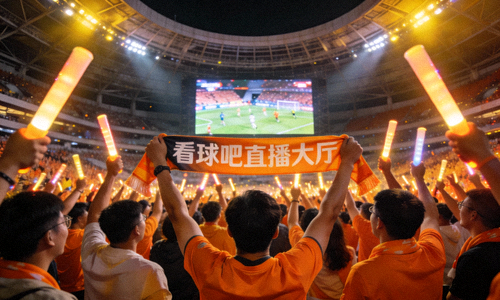 看球吧直播大厅概念图 - 众多球迷在体育场欢呼庆祝的壮观场景